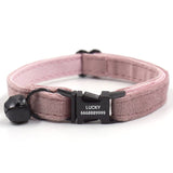 Personalized Cat Collar Set Engraved Black Buckle Champagne Pink Velvet
