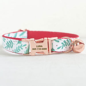 Personalized Cat Collar with Bell Engraved Rose Gold Metal Buckle for Christmas