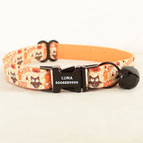 Personalized Cat Collar with Bell Engraved Black Buckle Orange Halloween
