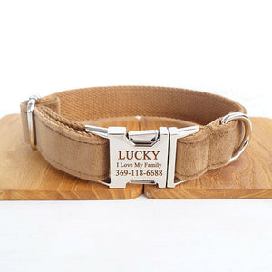 Personalized Dog Collar with Matching Dog Leash Bow Tie Camel Thick Velvet