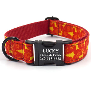 Personalized Dog Collar Set Engraved Balck Metal Buckle Red Deer Christmas