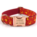 Personalized Dog Collar Set Engraved Rose Gold Metal Buckle Red Deer Christmas