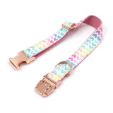 Custom Dog Collar with Name Engraved Rose Gold Buckle Cute Pink Colorful Heart