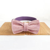 Custom Dog Collar with Matching Dog Leash Bow Tie Thick Pink Purple Velvet