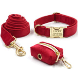 Custom Dog Collar Engraved Quick Release Gold Metal Buckle Cute Red Velvet
