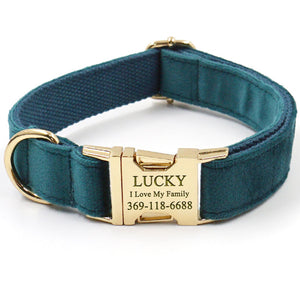 Custom Dog Collar Engraved Quick Release Gold Metal Buckle Cute Gem Green Velvet