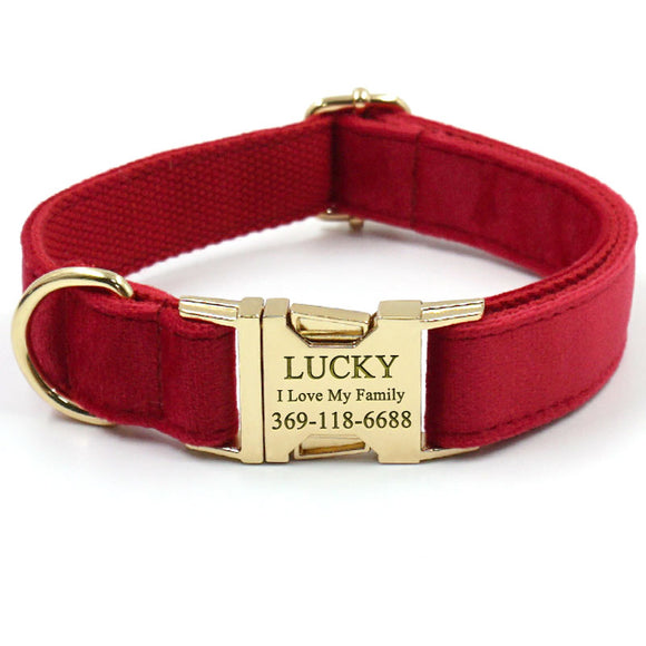 Custom Dog Collar Engraved Quick Release Gold Metal Buckle Cute Red Velvet