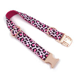 Custom Dog Collar with Name Engraved Rose Gold Metal Buckle Pink Leopard Print