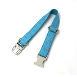 Personalized Dog Collar with Name Engraved Quick Release Metal Buckle Blue Linen