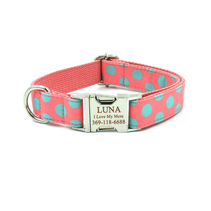 Personalized Dog Collar Engraved Quick Release Metal Buckle Cute Spot Pink