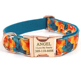 Personalized Dog Collar with Name Engraved Metal Buckle Cute Hawaii Blue