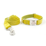 Personalized Dog Collar Engraved Metal Buckle Cute Thick Velvet Green Yellow
