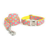 Personalized Dog Collar Engraved Quick Release Metal Buckle Spot Pink Yellow