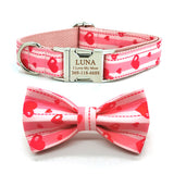Personalized Dog Collar Engraved with Name Engraved Metal Buckle Cute Pink Heart
