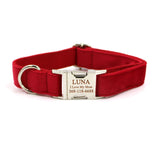 Personalized Dog Collar with Name Engraved Metal Buckle Cute Red Thick Velvet