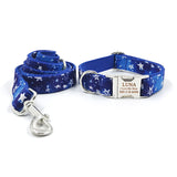 Personalized Dog Collar with Name Engraved Metal Buckle Cute Dark Blue Star
