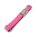 Personalized Dog Collar with Name Engraved Quick Release Metal Buckle Linen Pink