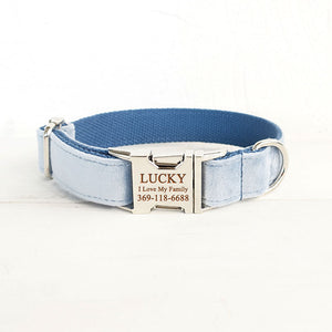 Custom Dog Collar with Name Engraved Metal Buckle Soft Cute Velvet Sky Blue