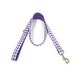 Personalized Dog Collar with Name Engraved Silver Metal Buckle - Purple Plaid