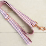 Personalized Dog Collar Set Engraved Rose Gold Buckle Pink Plaid