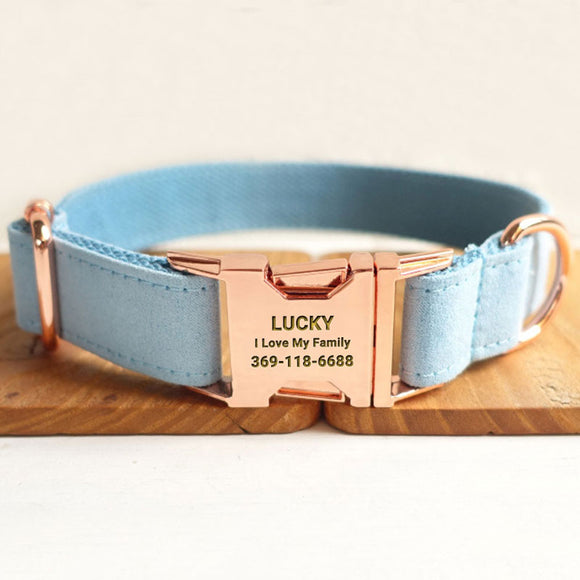 Glacier Blue Dog Collar, Rose Gold Hardware