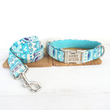 Custom Dog Collar with Name Engraved Quick Release Metal Buckle Ethnic Cyan
